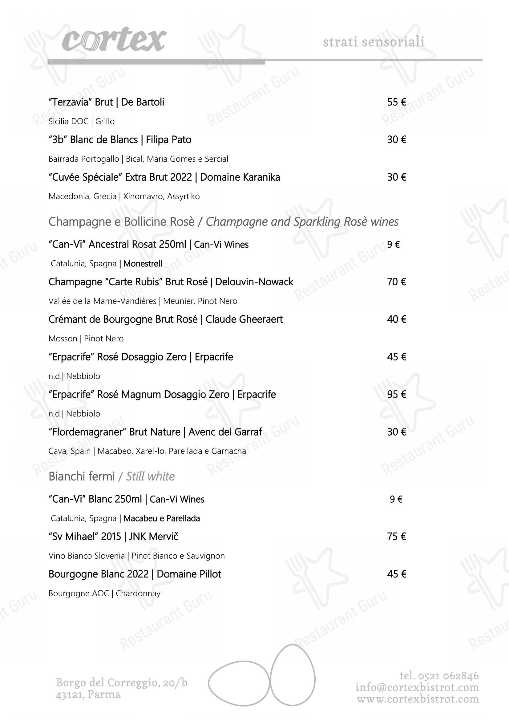 Menu di Cortex Bistrot - Основное меню