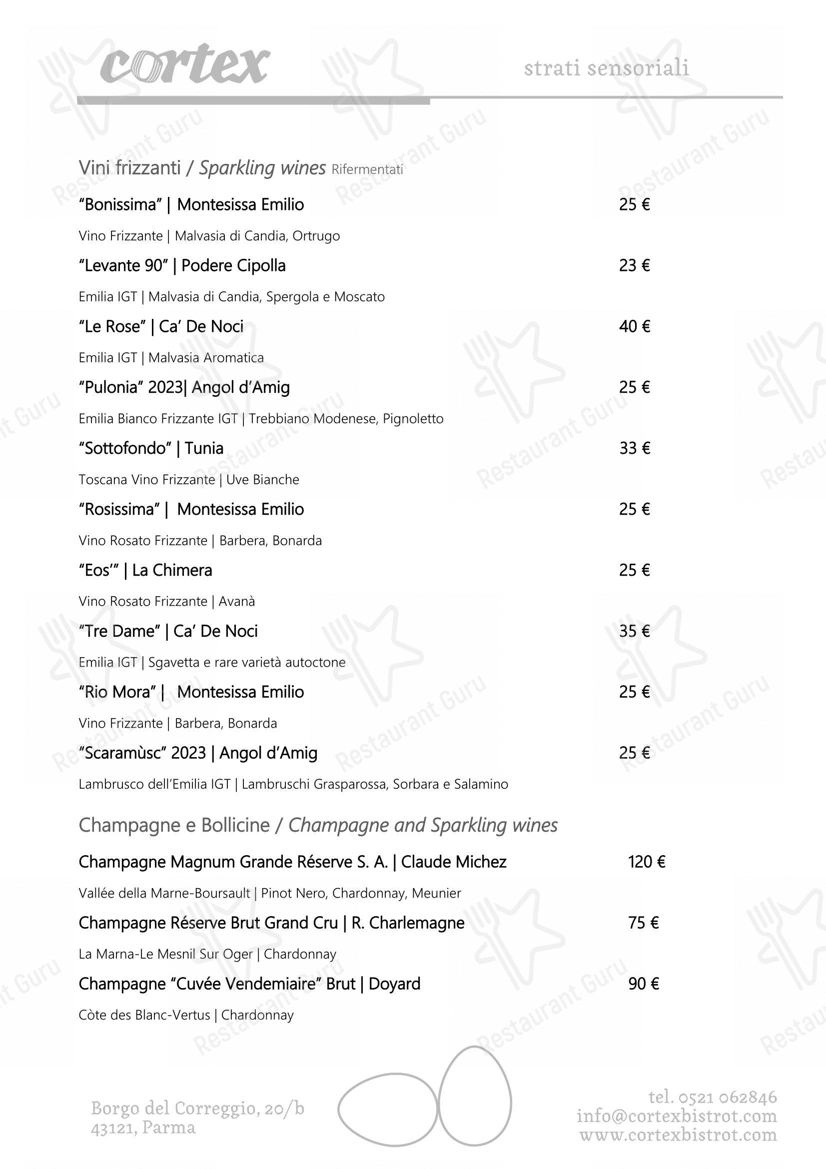 Cortex Bistrot in Parma - Основное меню