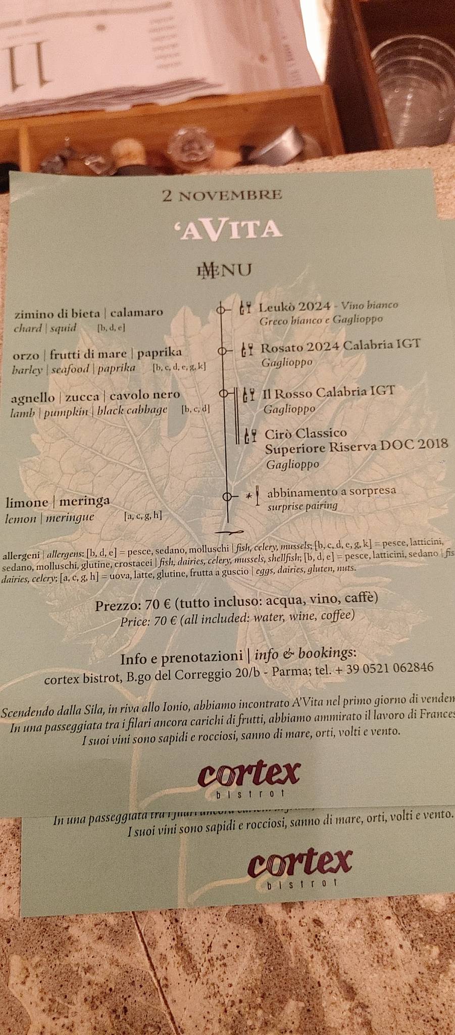 Menu di Cortex Bistrot 