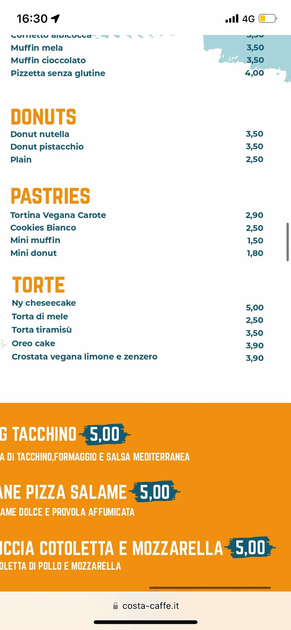 Menu di Costa Caffè Catania 