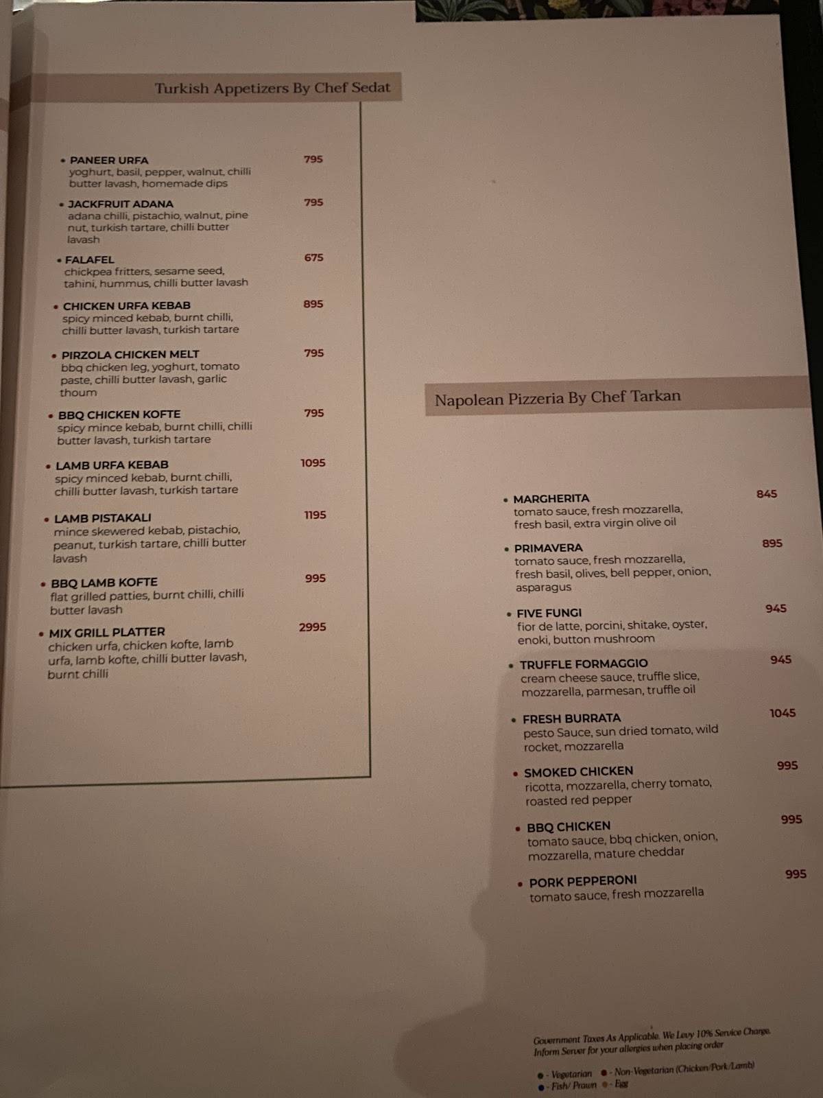 Cosy Box menu