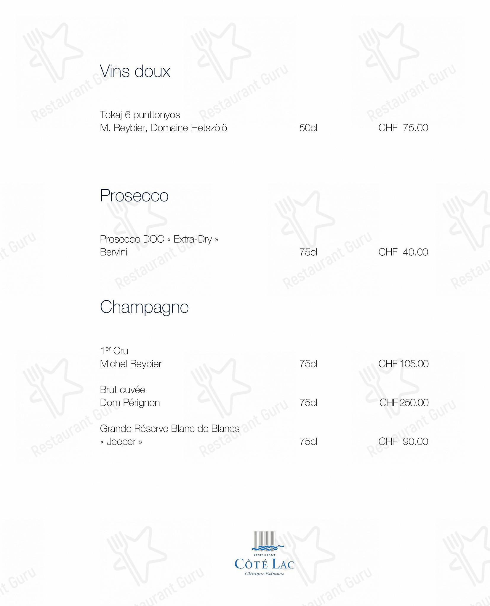 Menu per Restaurant Côté Lac ristorante