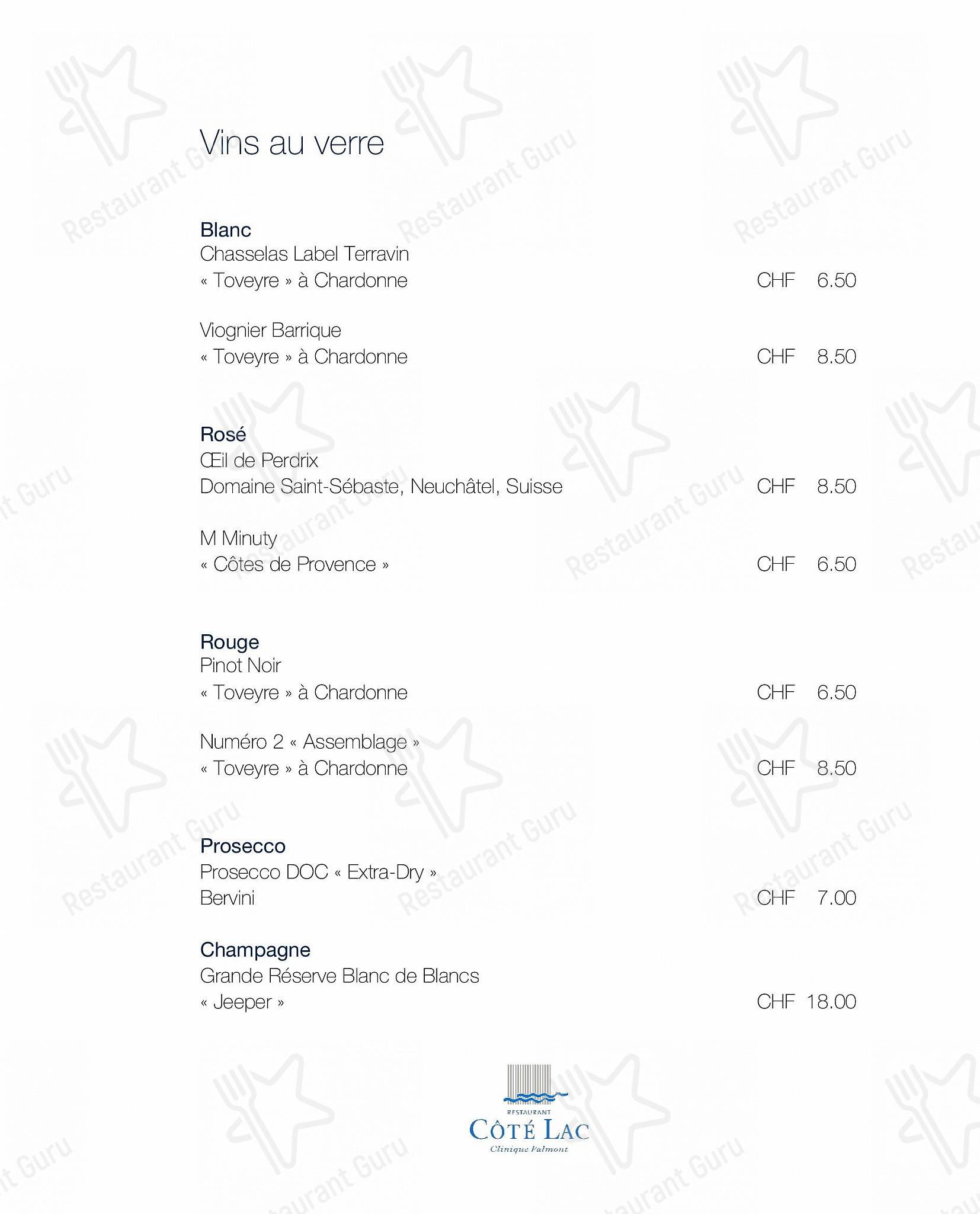 Menu per Restaurant Côté Lac ristorante