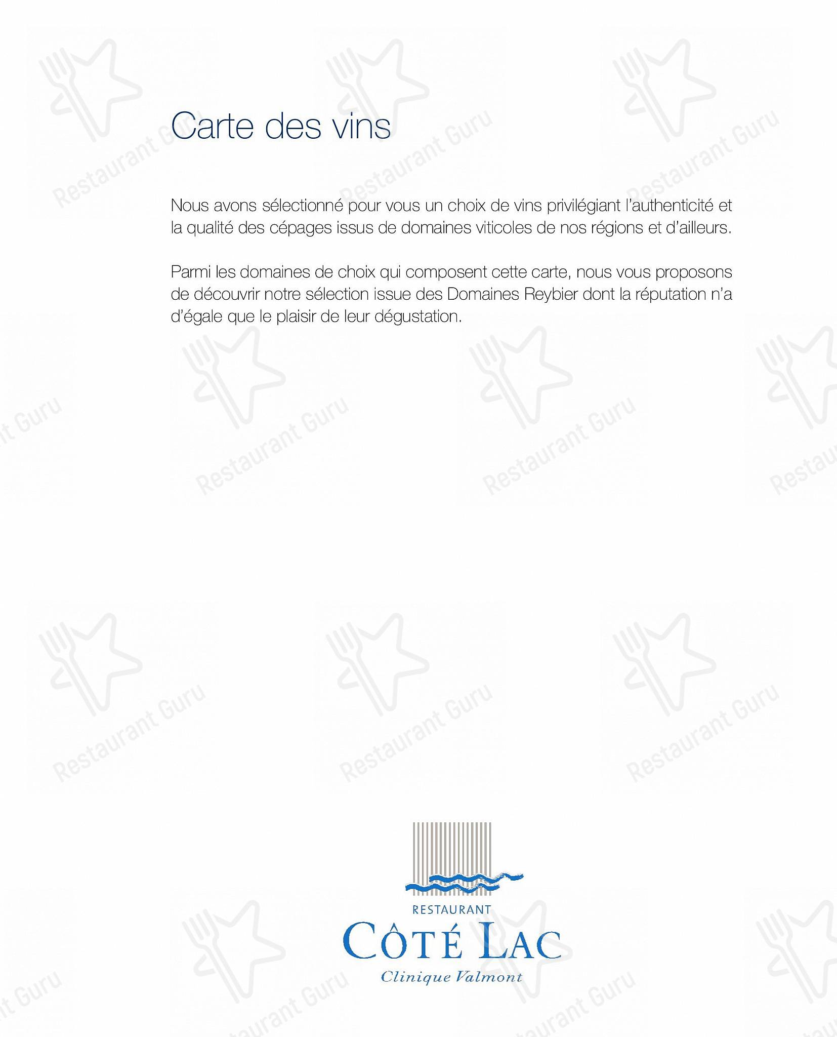 Menu per Restaurant Côté Lac ristorante