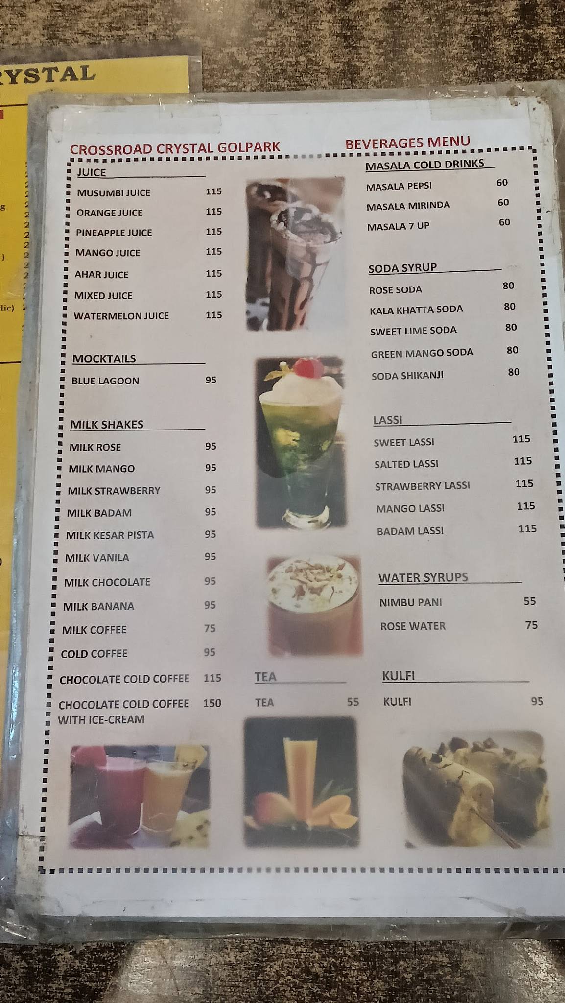 Crossroad Crystal menu