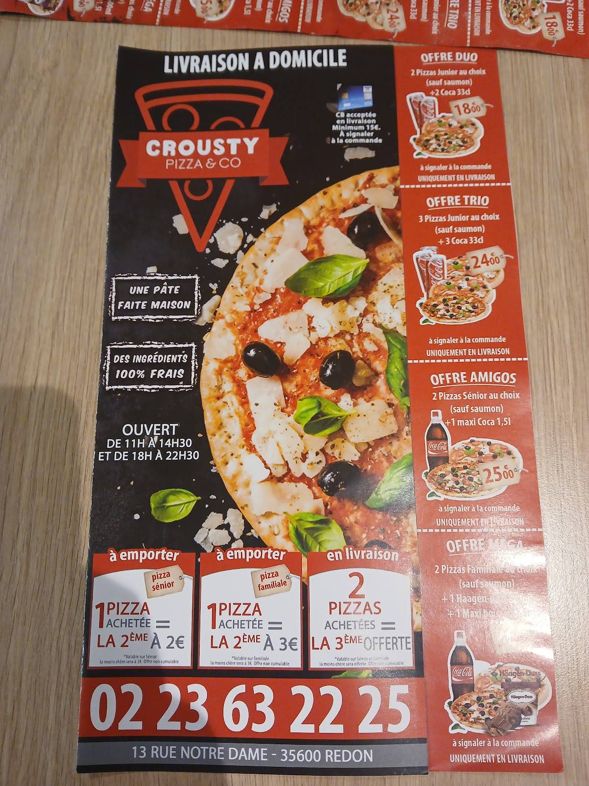 Menu de Crousty Pizza & Co