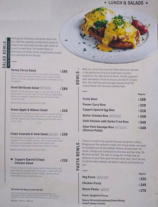 Cuppa Redefined - HSR Layout's Neighbourhood Cafe & Restaurant menu