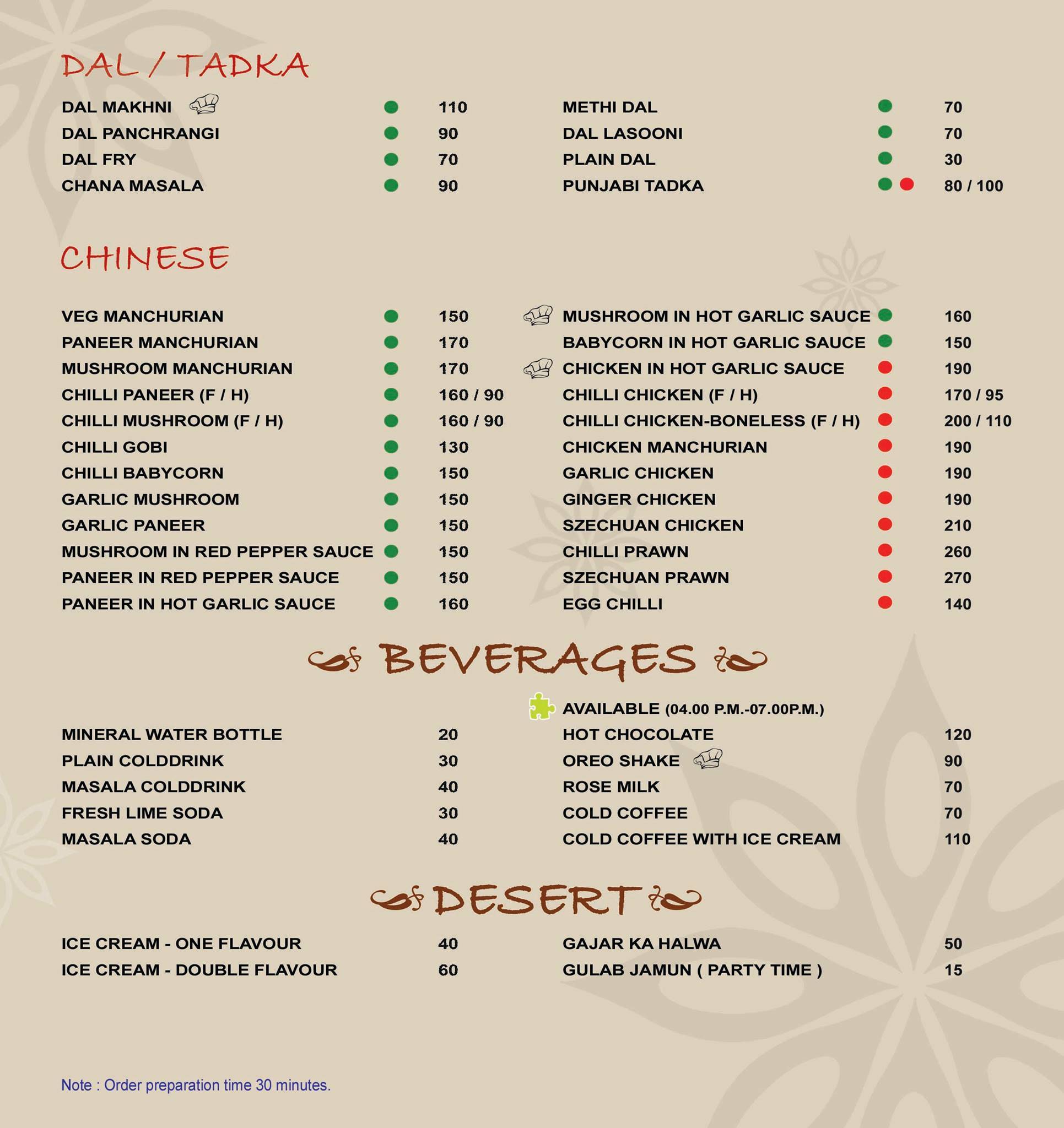 DALCHINI menu