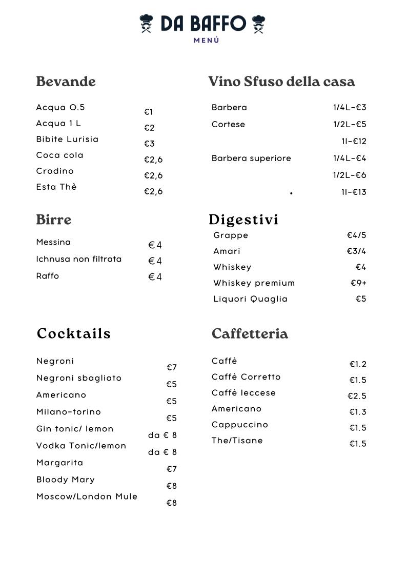 Menu di Da Baffo 