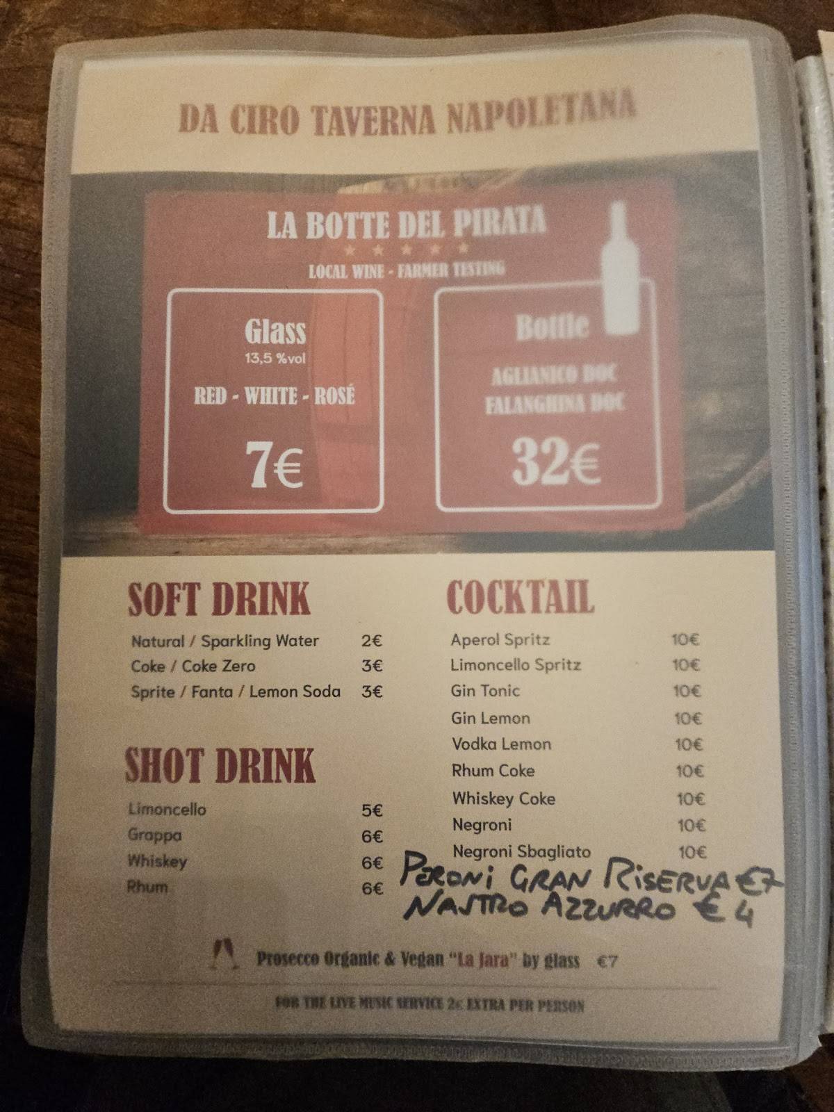 Menu di Da Ciro Taverna\Trattoria 