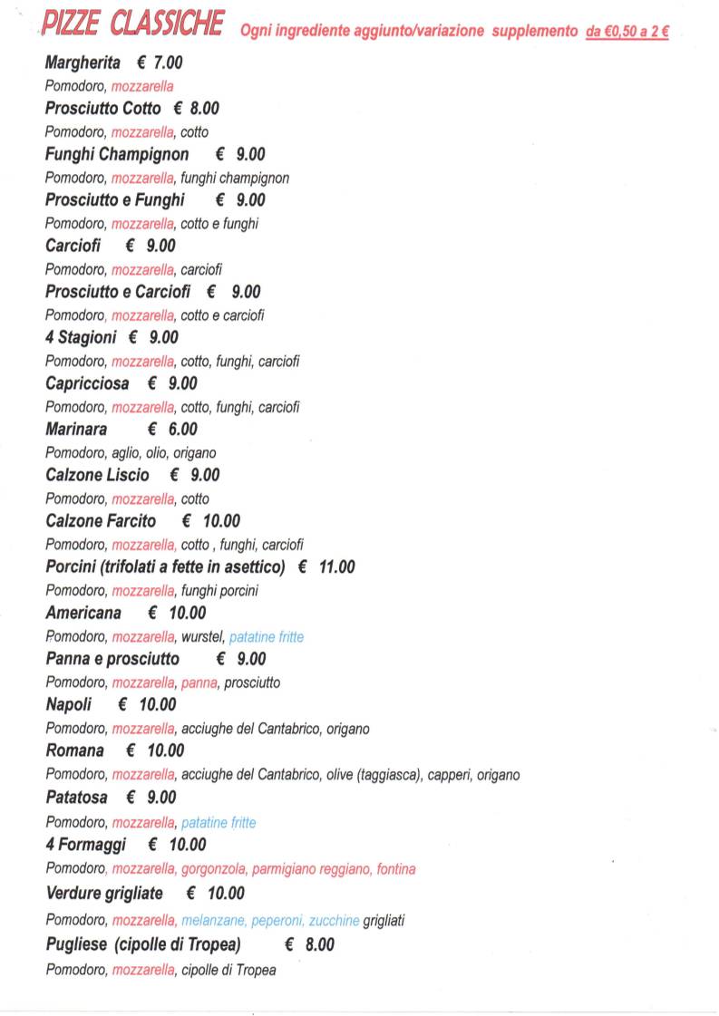 Menu di Da Domenico Pizzeria 