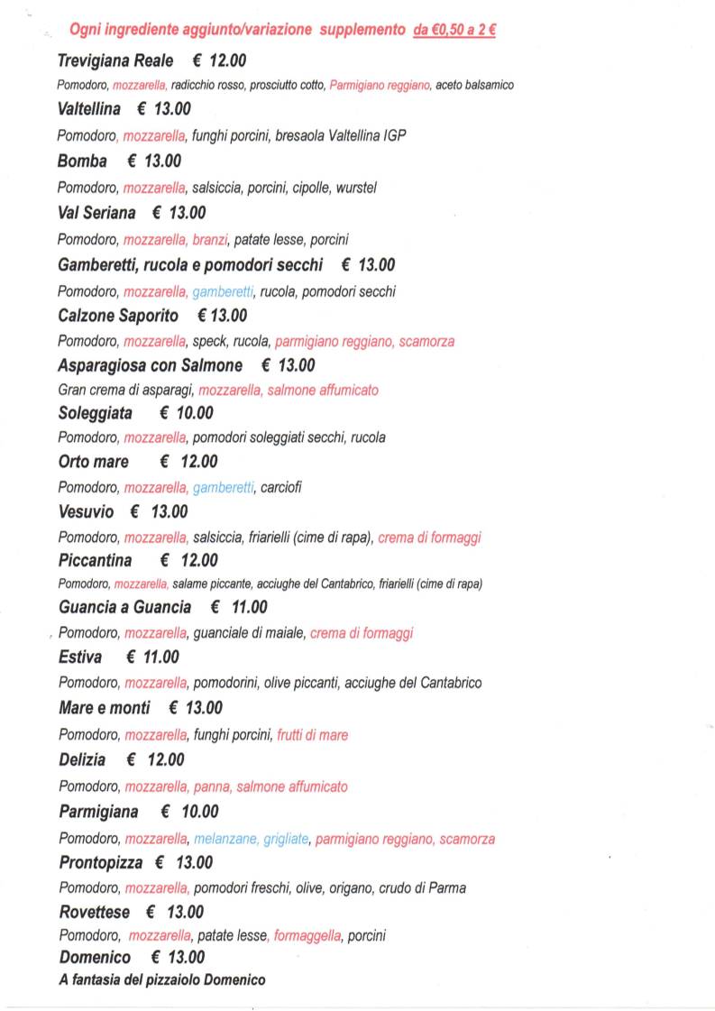 Menu di Da Domenico Pizzeria 