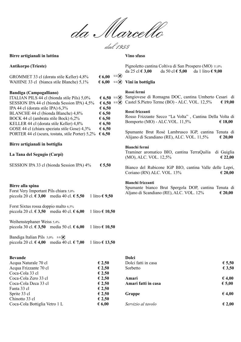 Menu di Ristorante Pizzeria Da Marcello 