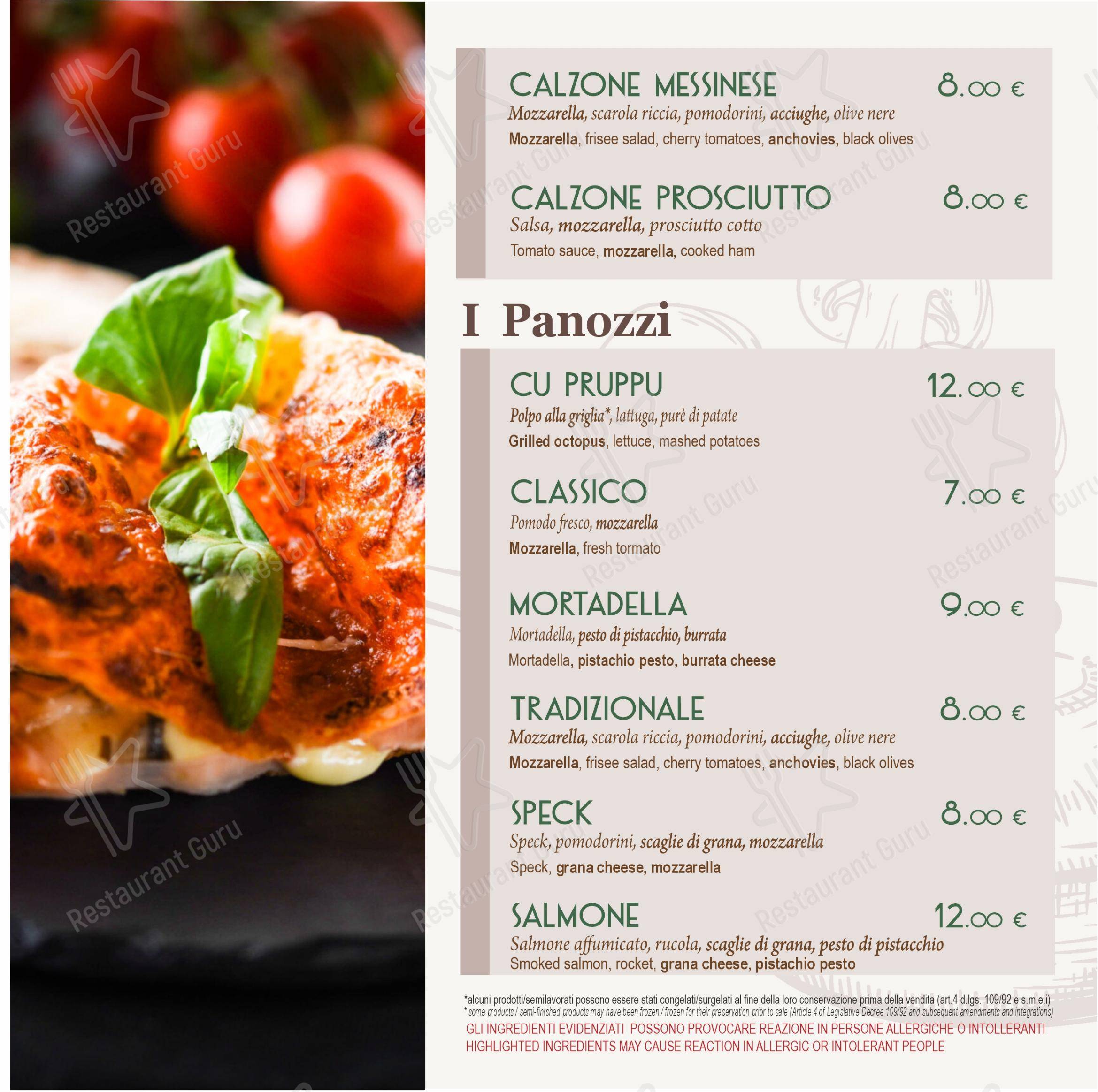 Menu bar per Da Onofrio Ristorante Pizzeria in Furci Siculo