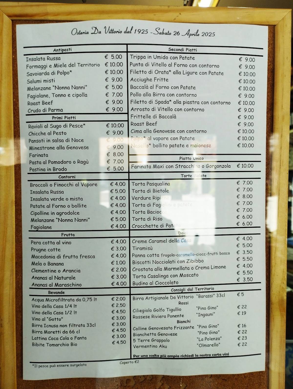 Menu di Da Vittorio 
