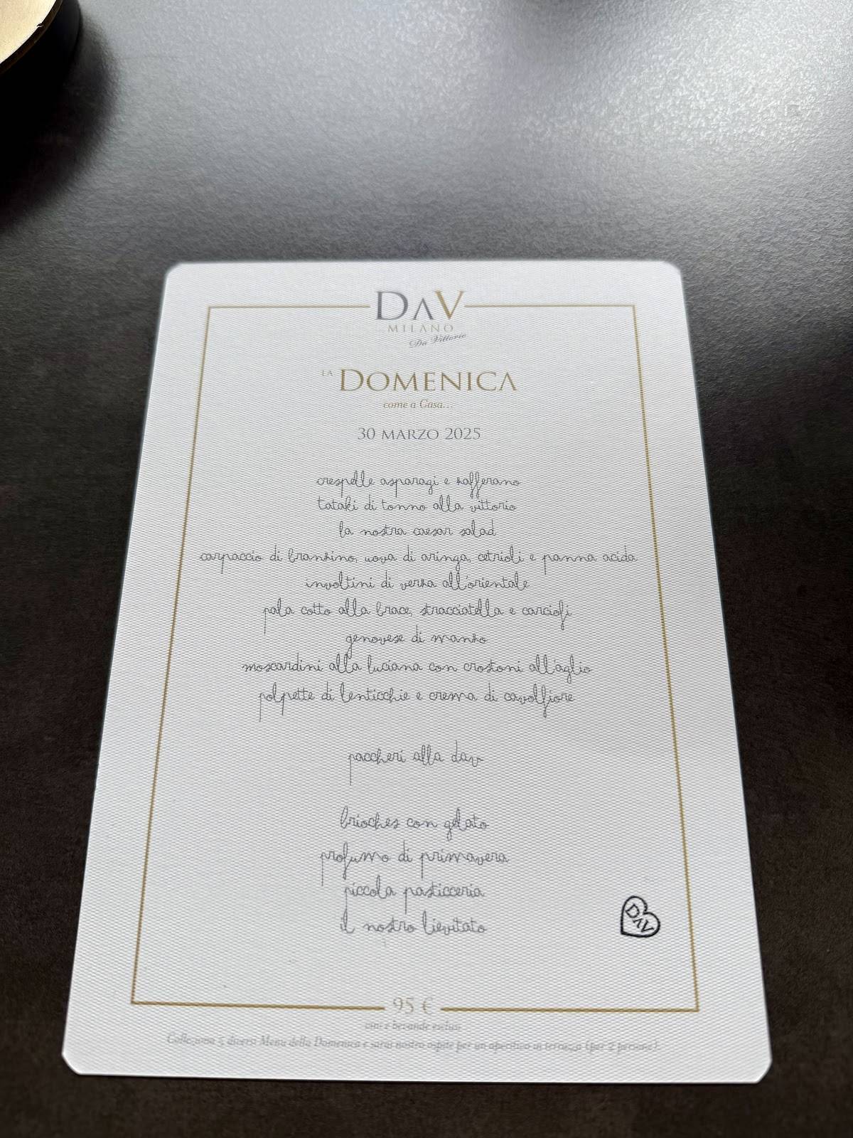Menu di DaV Milano 