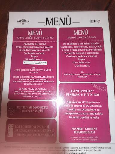 Menu di Dar Bottarolo Roma Casilina 