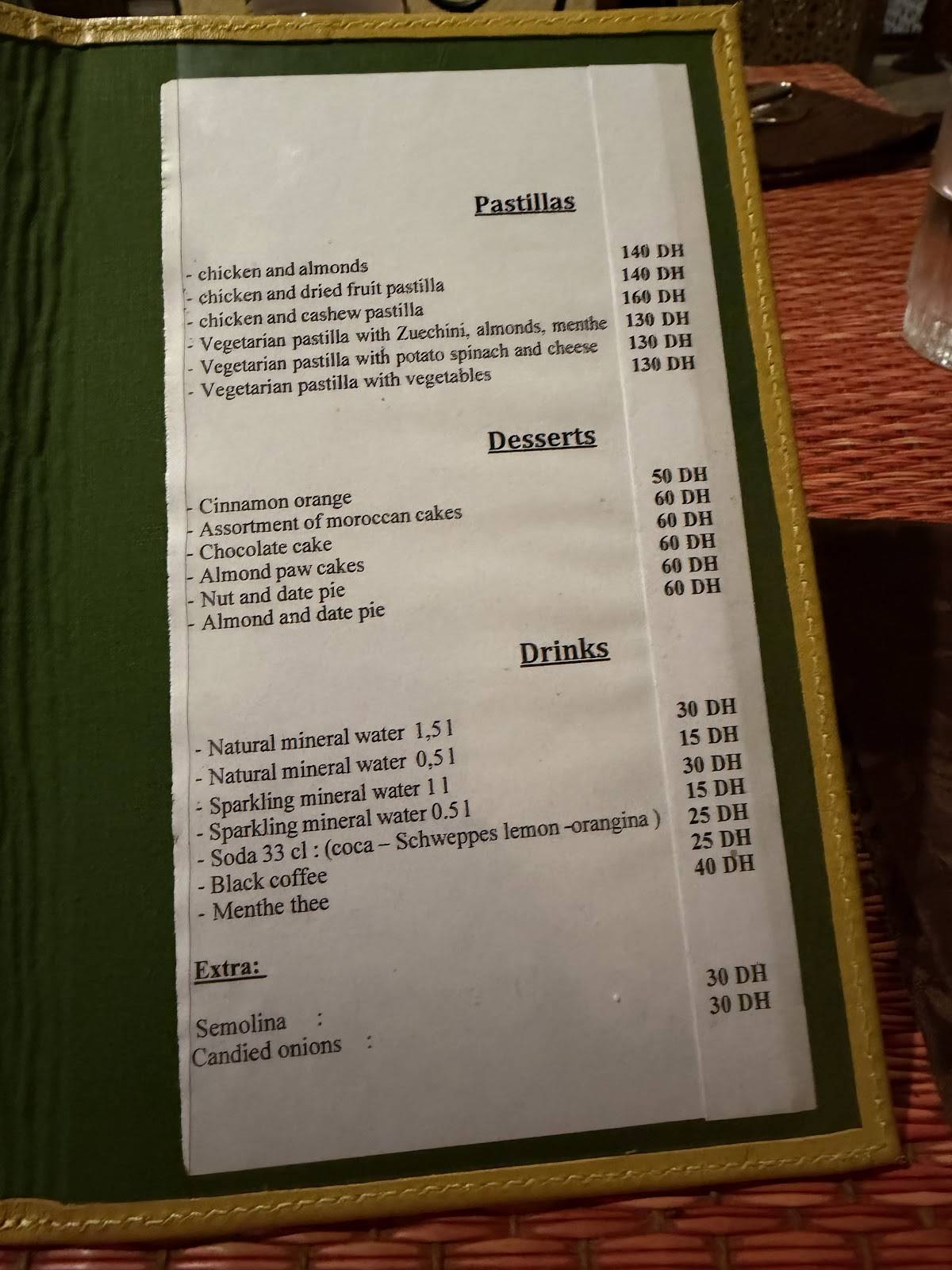 Menu de Dar Zaki (Restaurant)