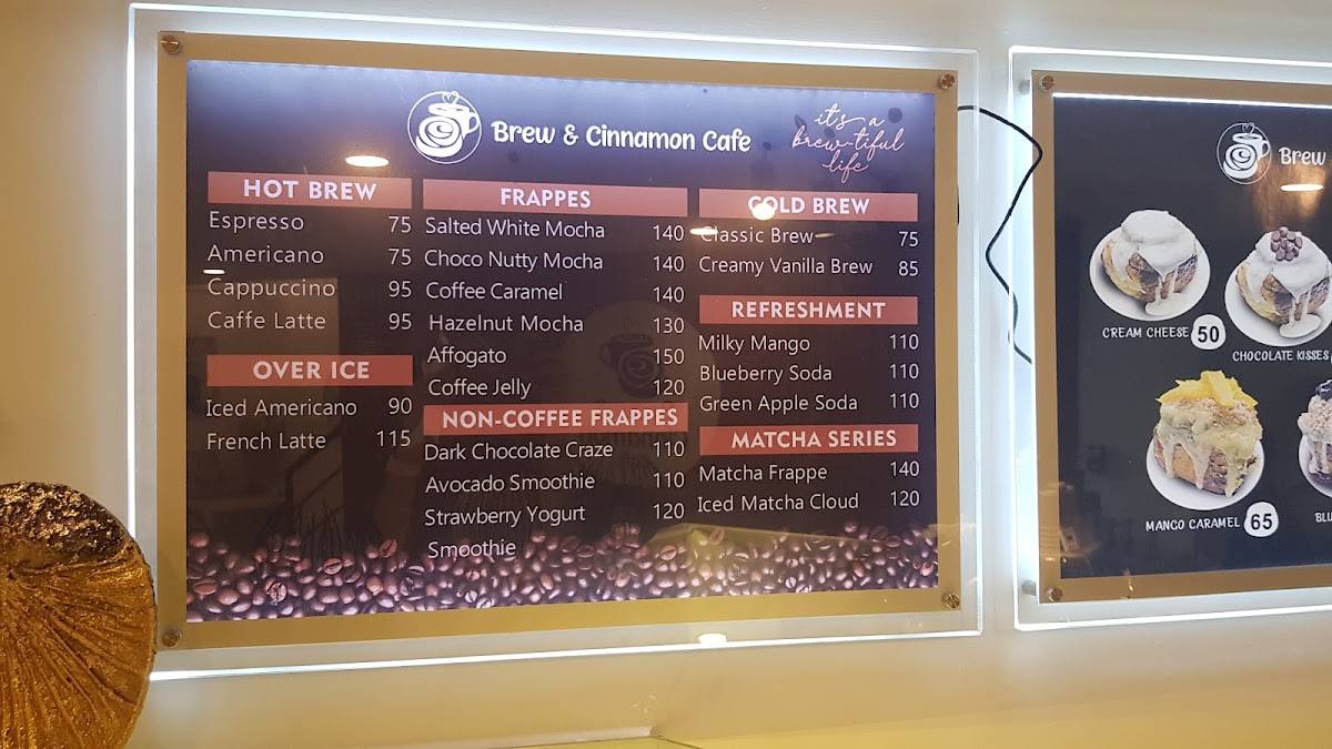 Menu at Brew and Cinnamon Cafe, Davao City
