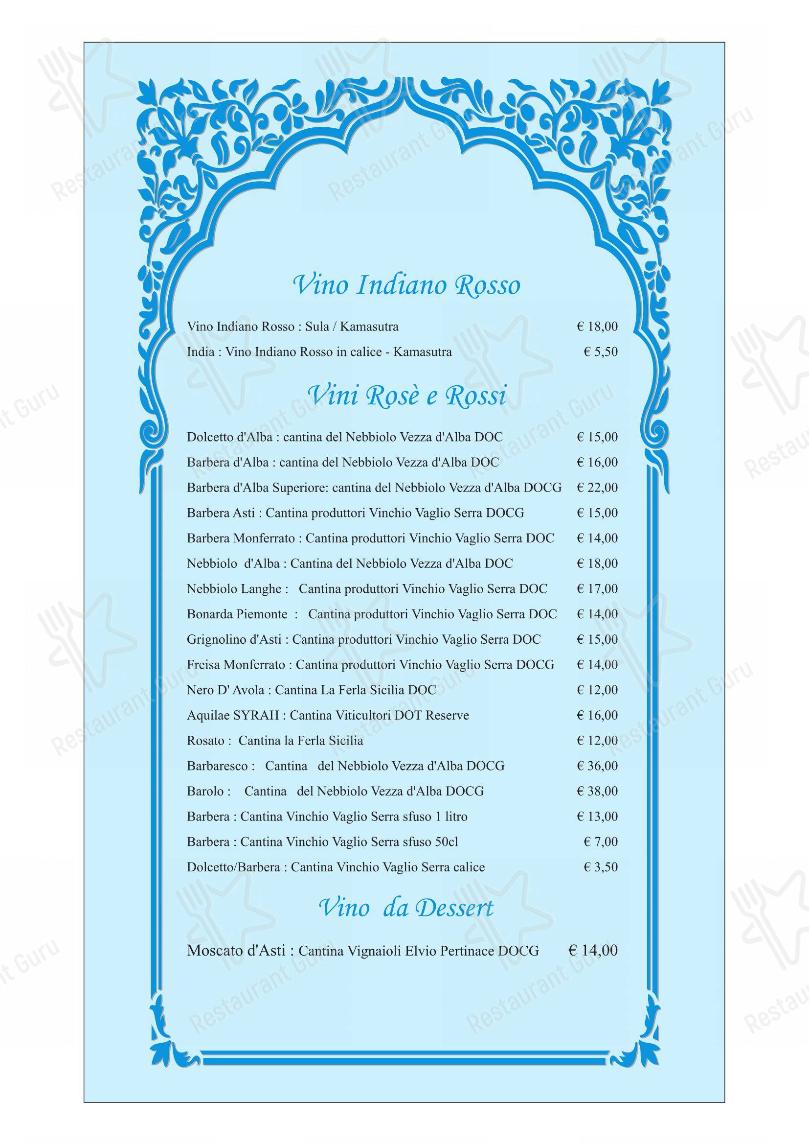 Menu di Ristorante indiano Dawat Torino - Menu