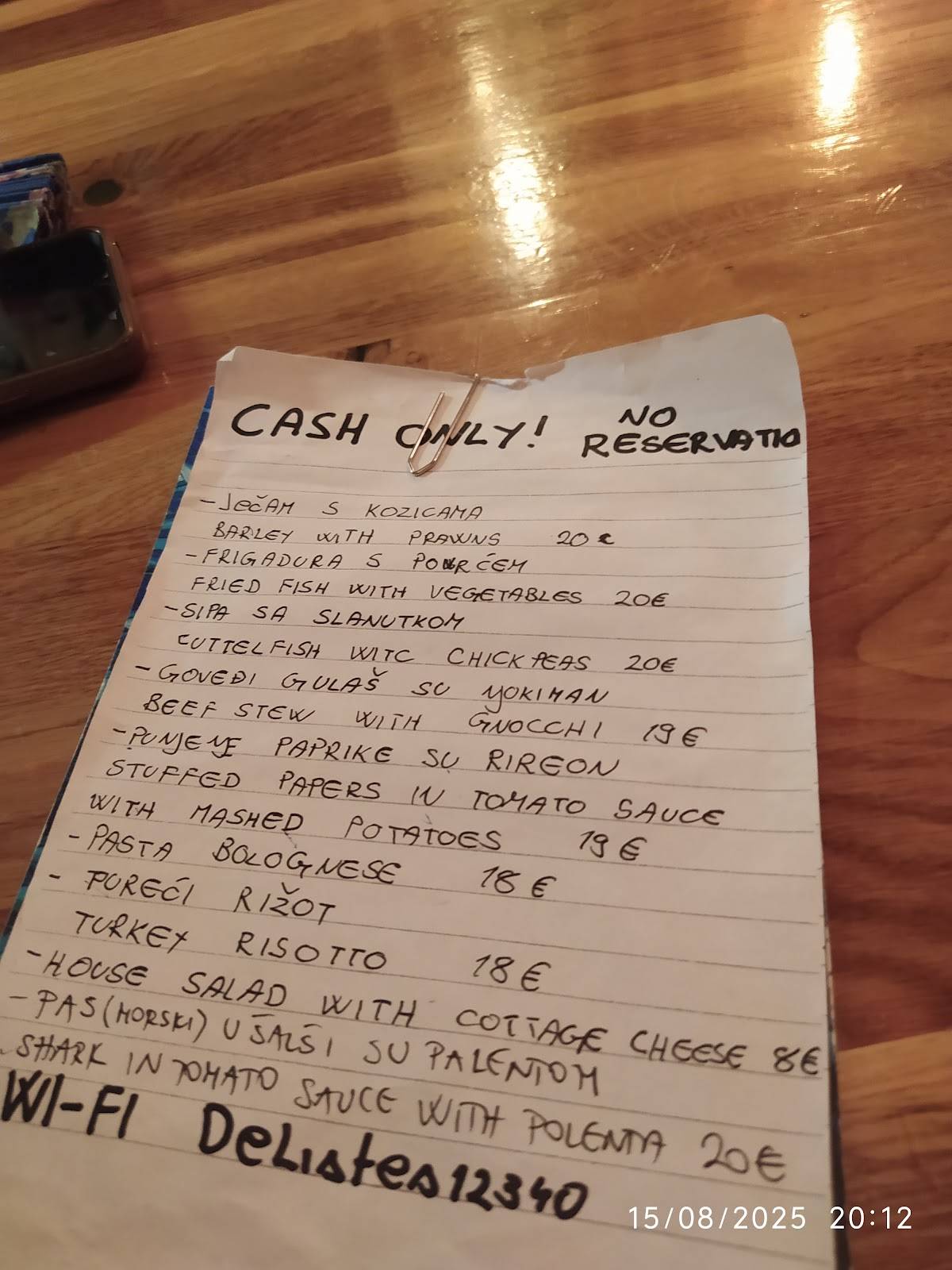 Menu di DeListes restaurant Split 
