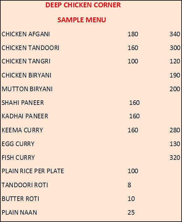 Deep Chicken & Fish Corner menu