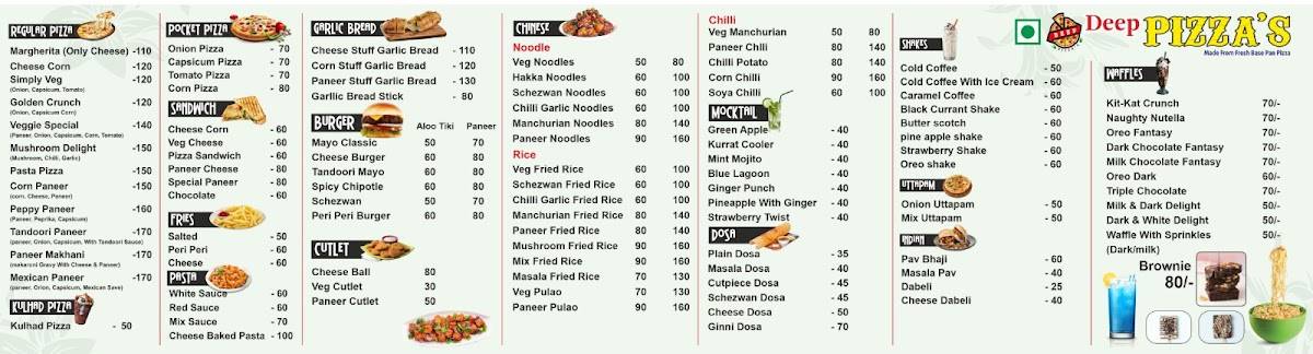 Deep Pizzas menu