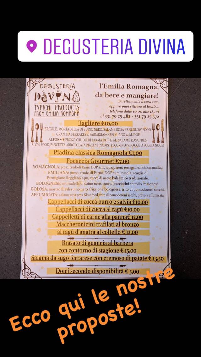Menu di Degusteria Divina Ferrara 