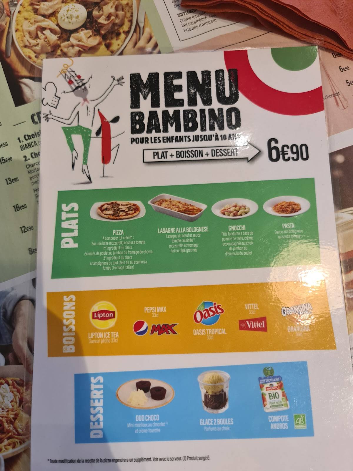 Menu de Ristorante Del Arte - Anglet