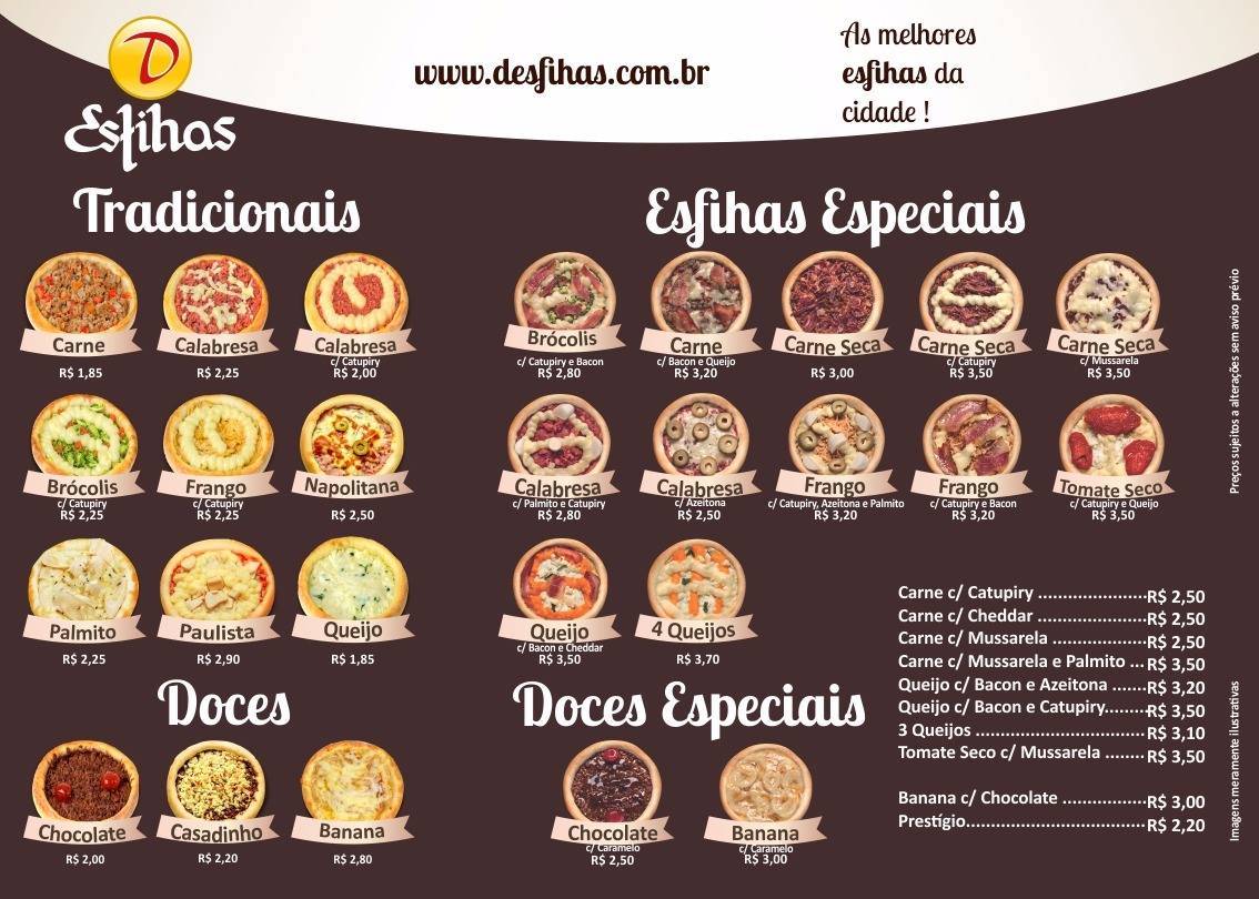 D'esfihas Mansões Goianas _ Balneário, Urias Magalhães, Região Shopping Passeio Das Águas cardápio