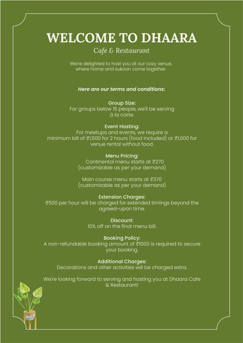 Dhara Cafe & Restaurant menu