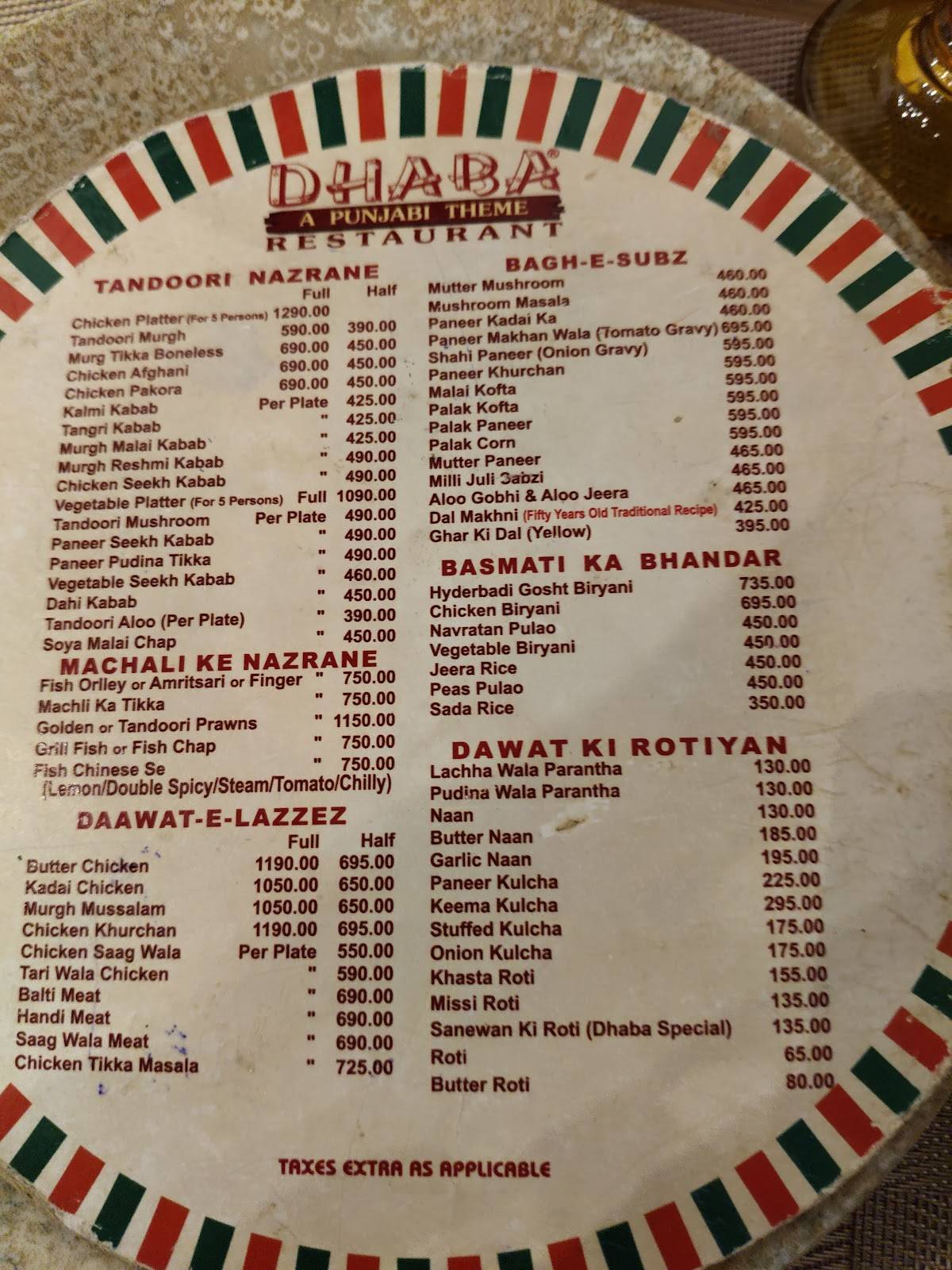 Dhaba A Punjabi Theme Restaurant Rajouri Garden menu