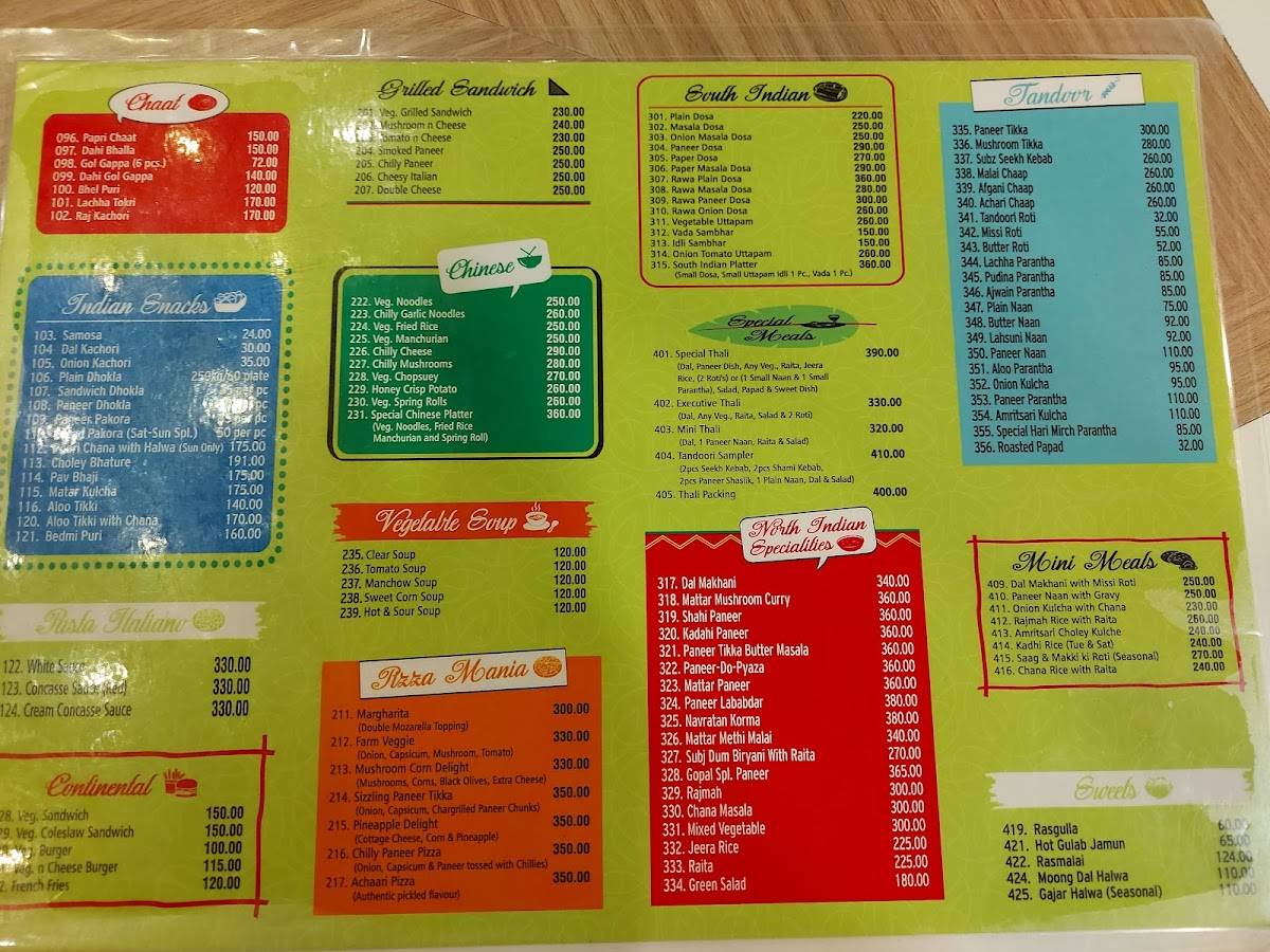 Gopal sweets menu