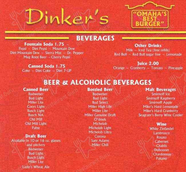 Menu at Dinkers Bar and Grill, Omaha