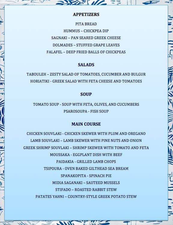 Menu di Dionysus 