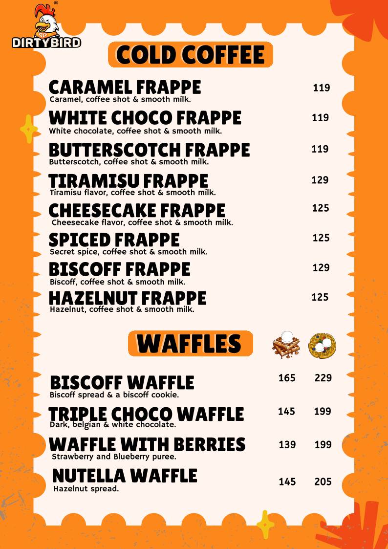 Dirty Bird Cafe & Burgeria menu