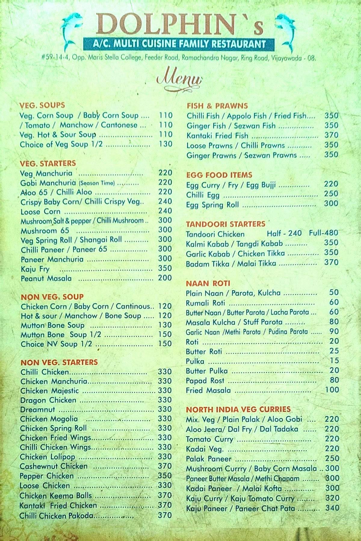 Dolphin's Family Restaurant A. C menu