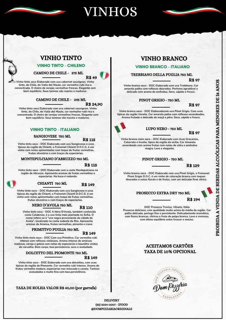 Dom Pizzeria Originale cardápio