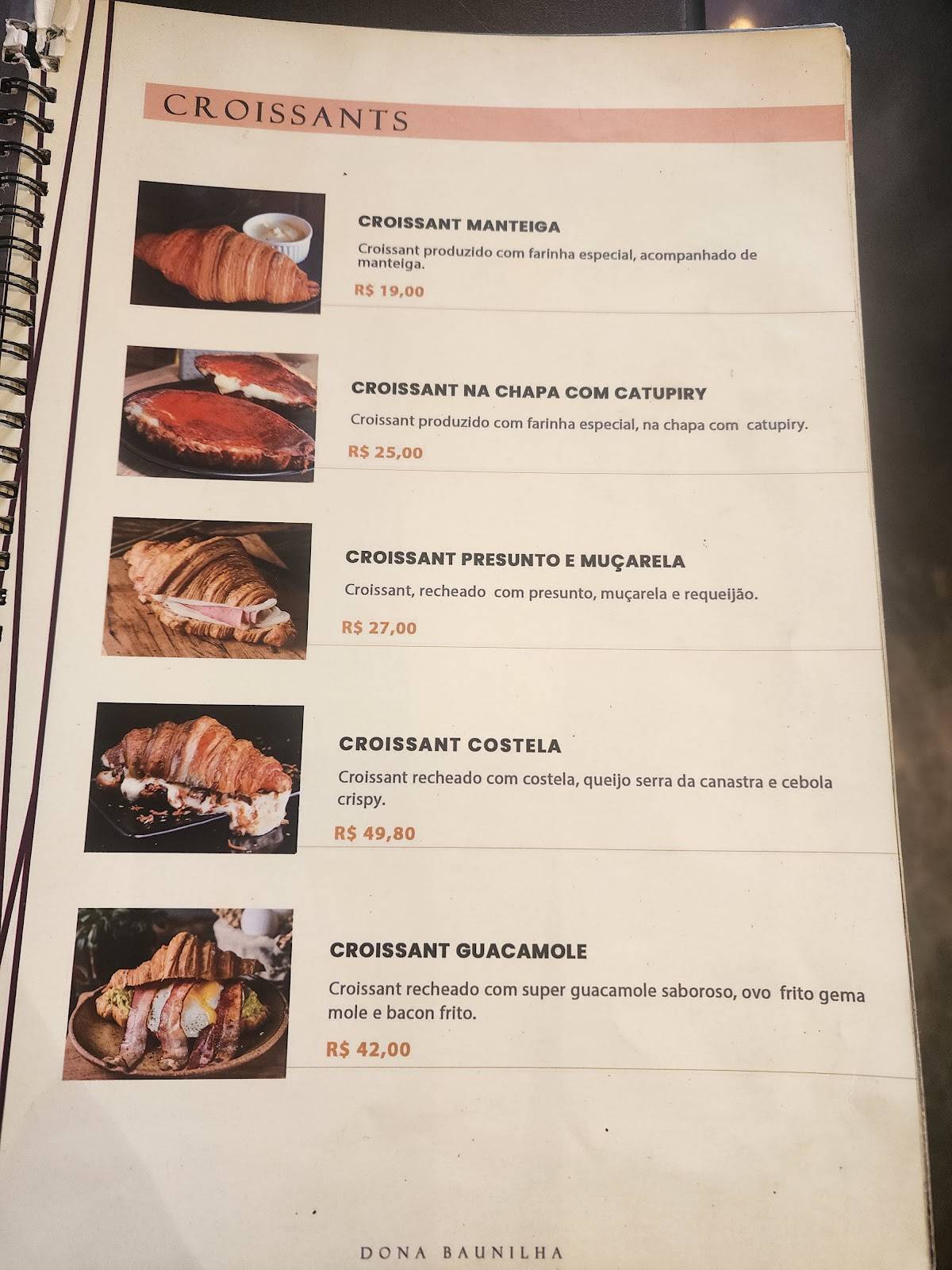 Dona Baunilha cardápio
