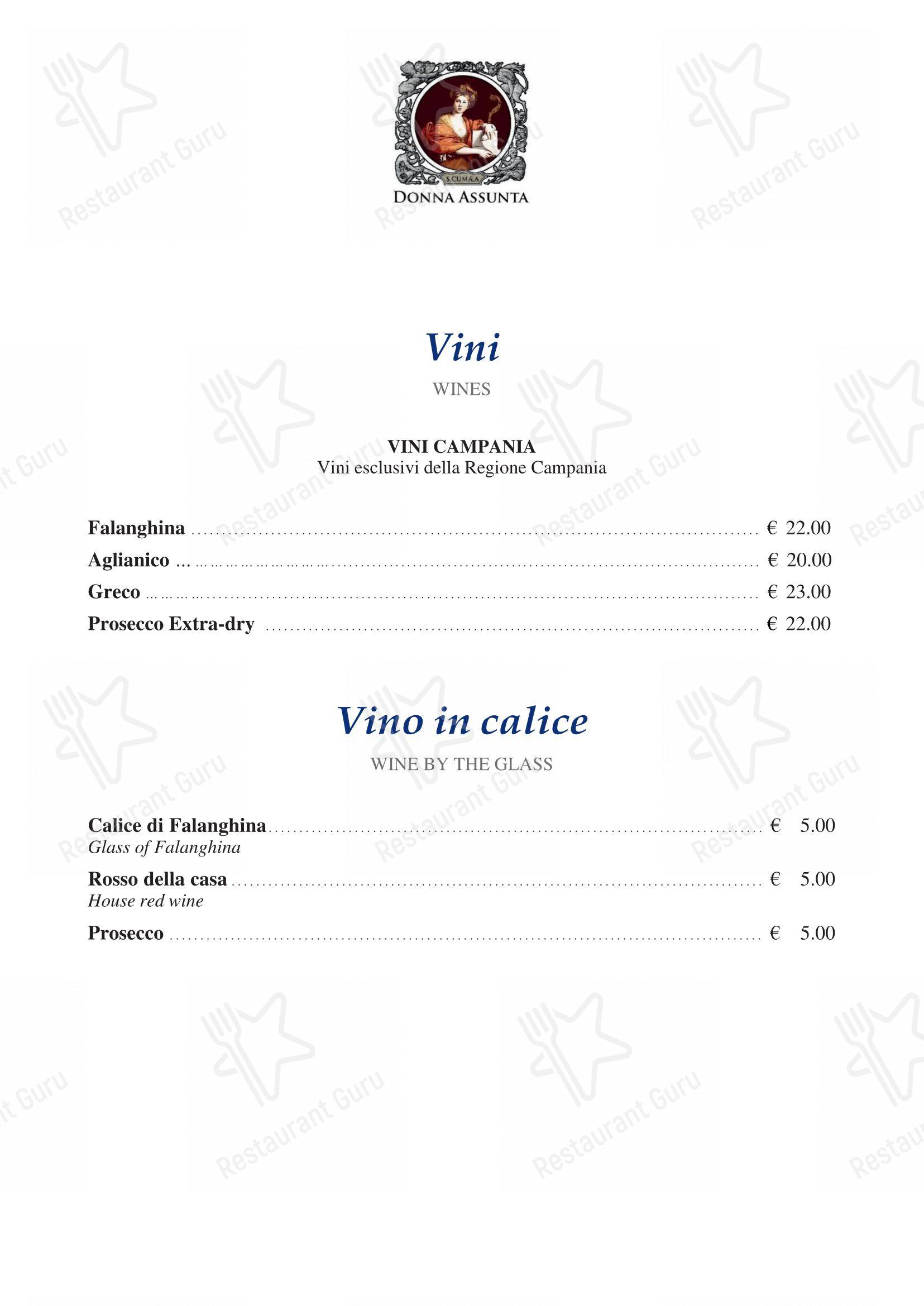 Menu di Donna Assunta 1954 - Menu