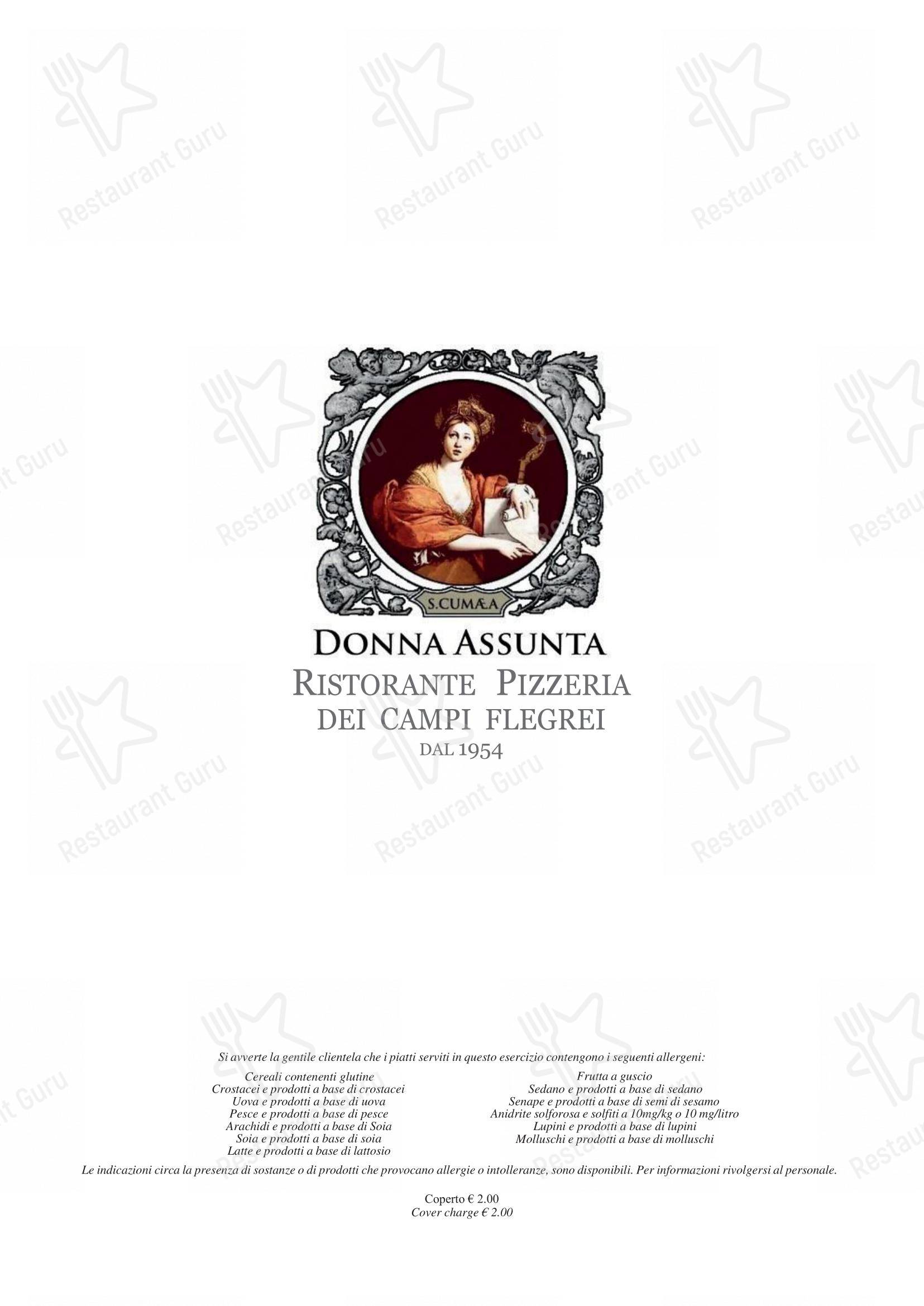 Menu per Donna Assunta 1954 in Milano