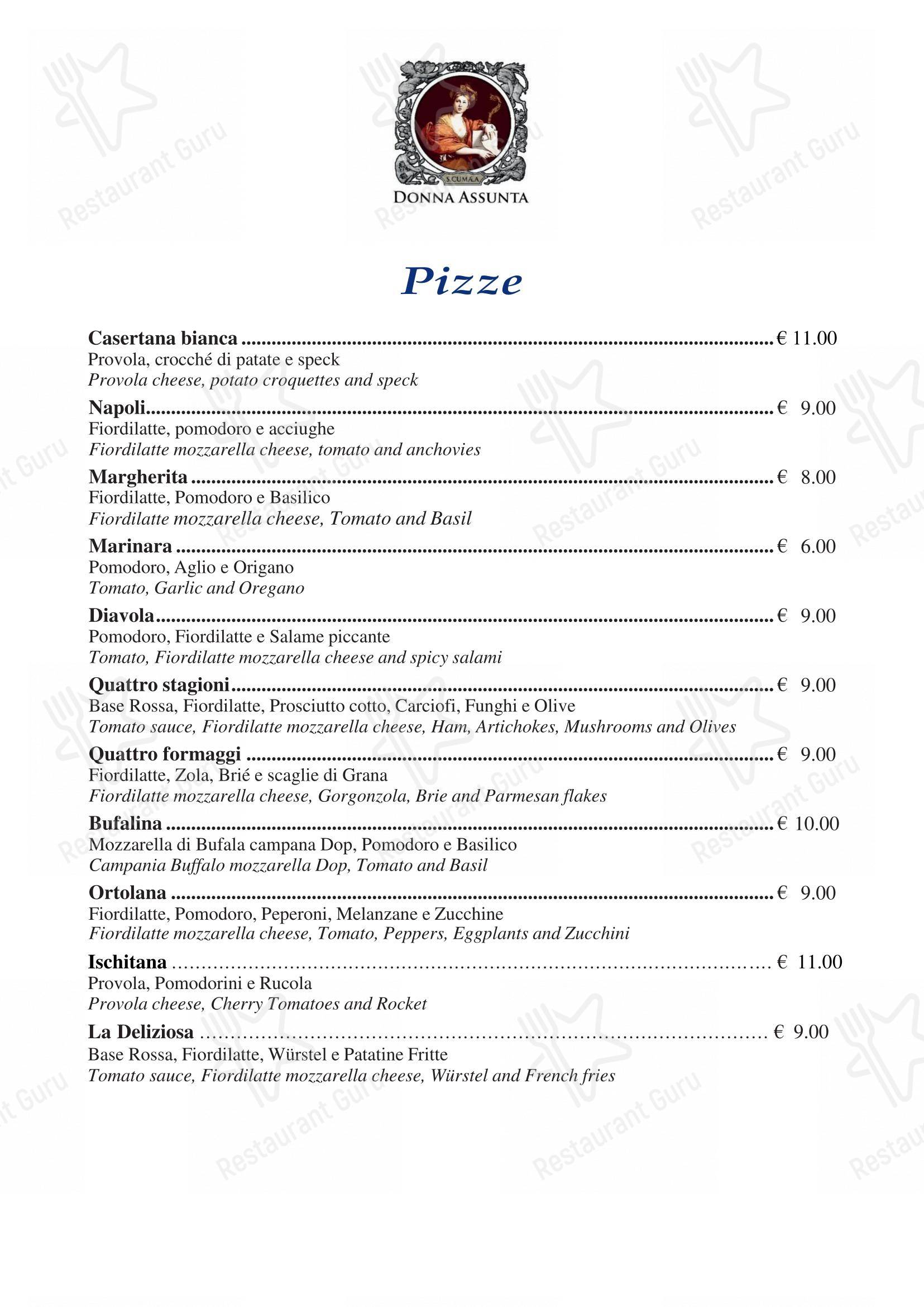 Menu per Donna Assunta 1954 ristorante