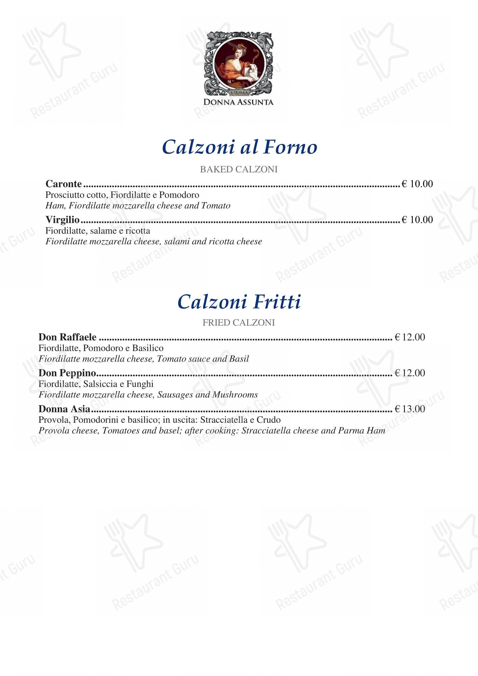 Donna Assunta 1954 in Milano - Menu