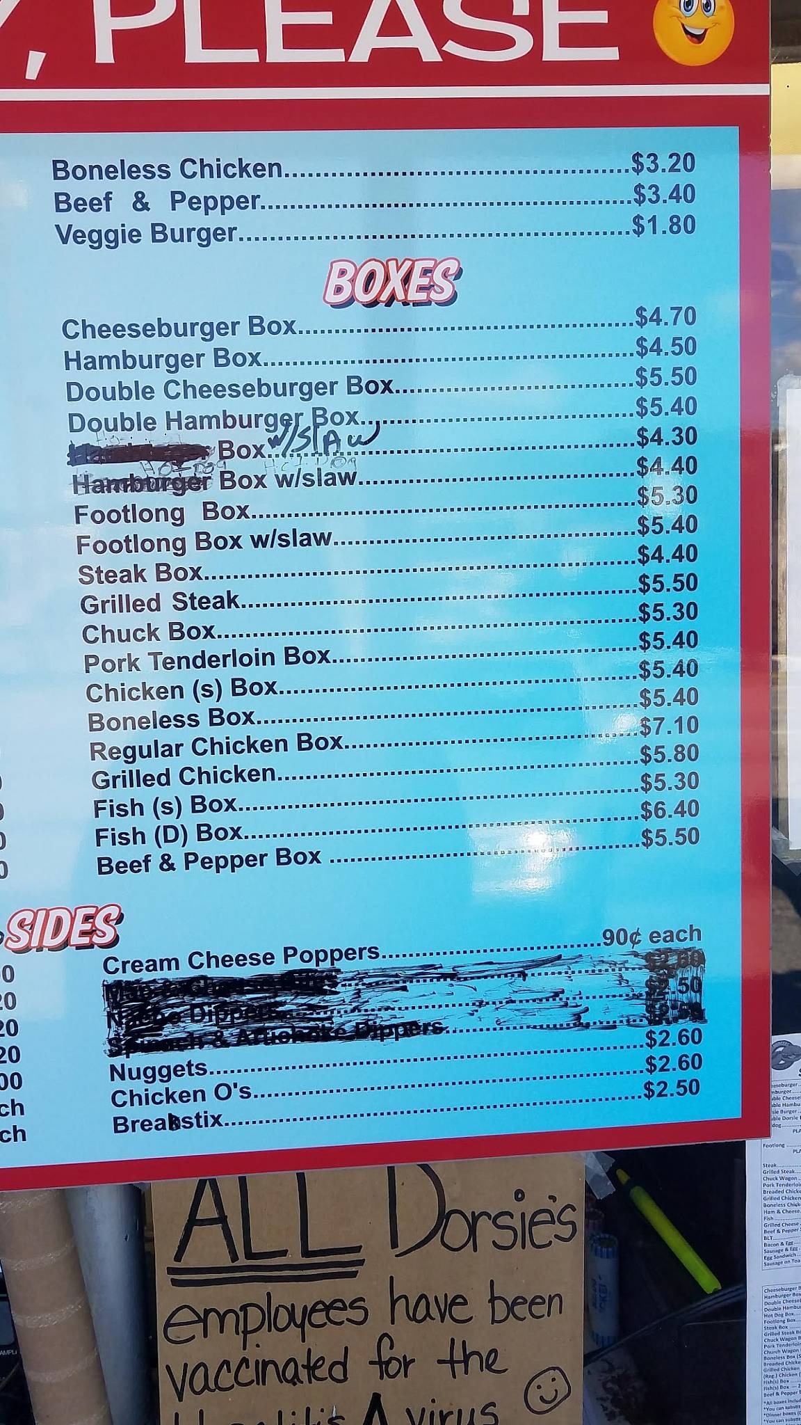 Menu at Dorsie's Dairy Bar, Pikeville