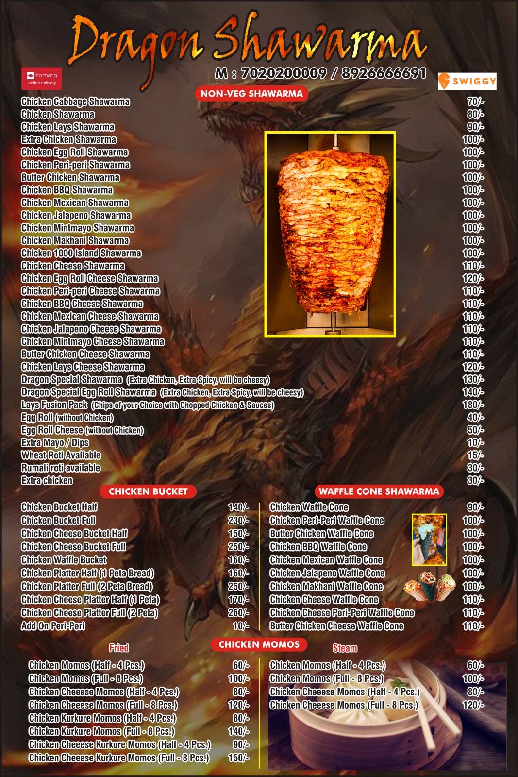 Dragon shwarma menu