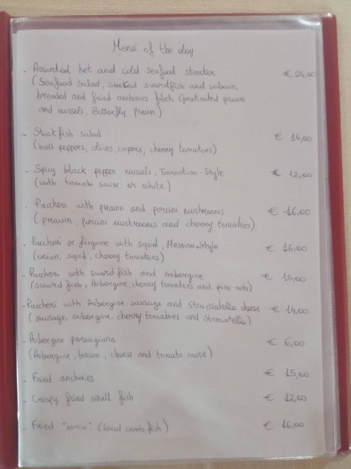Menu di Ristorante pizzeria collemare 