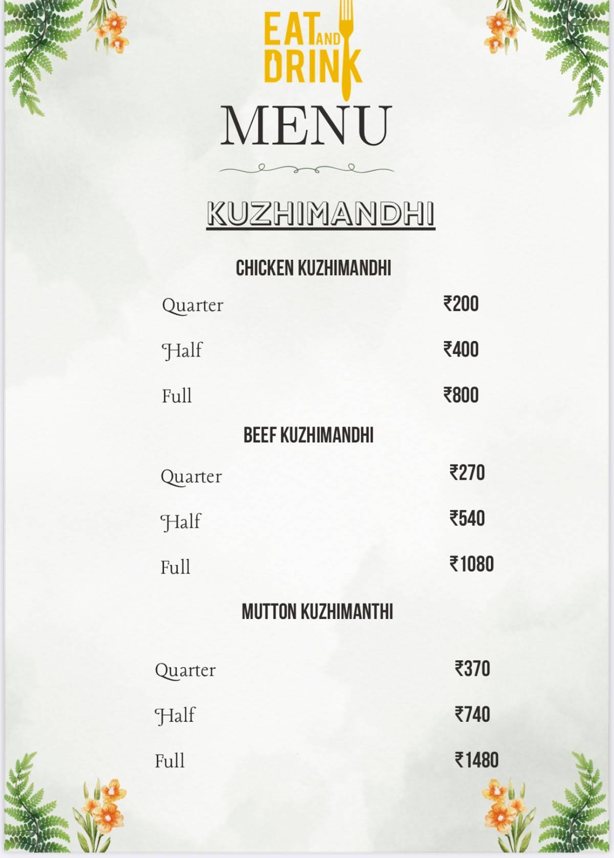 EAT AND DRINK menu
