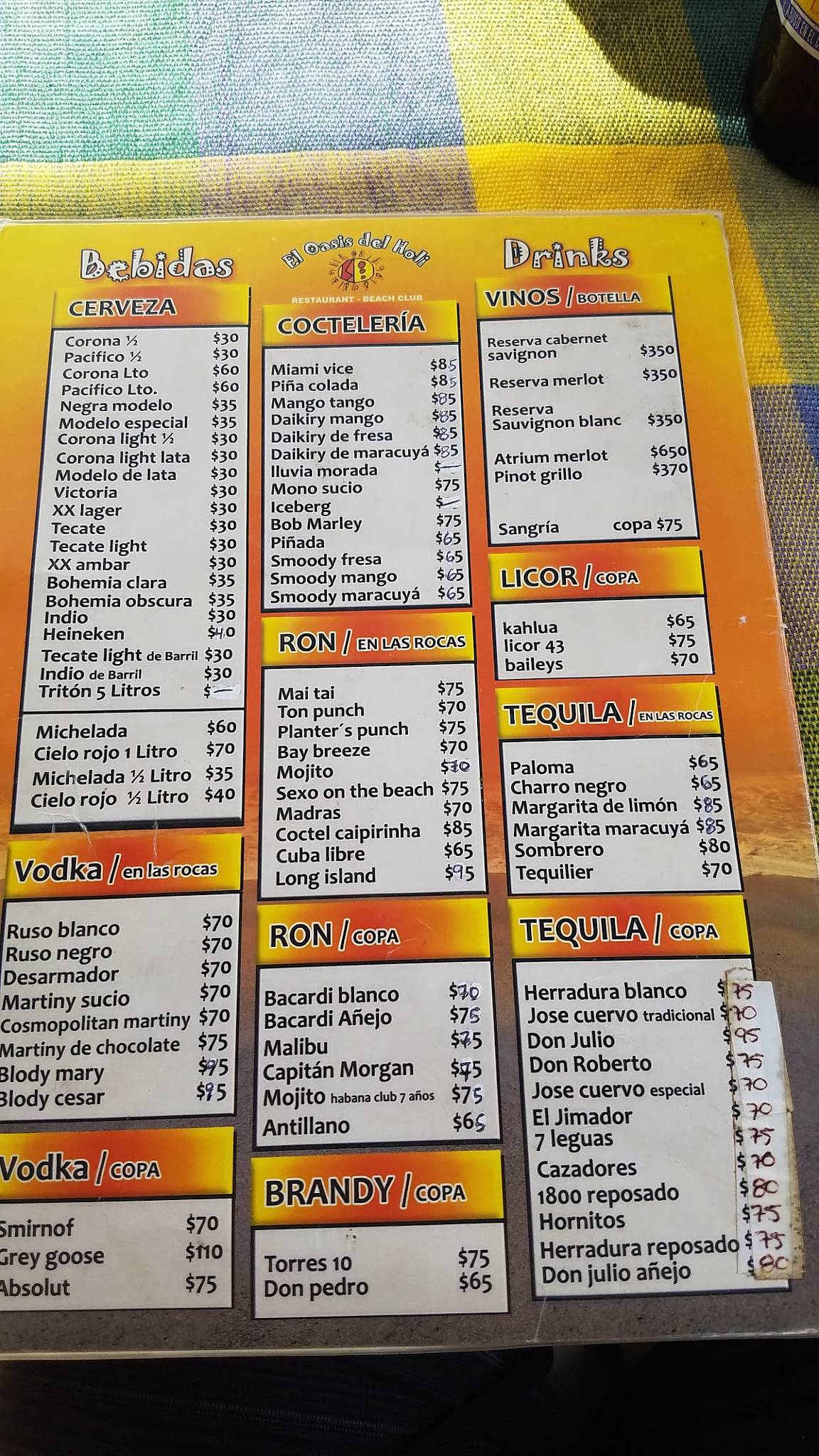 el oasis del holi menu