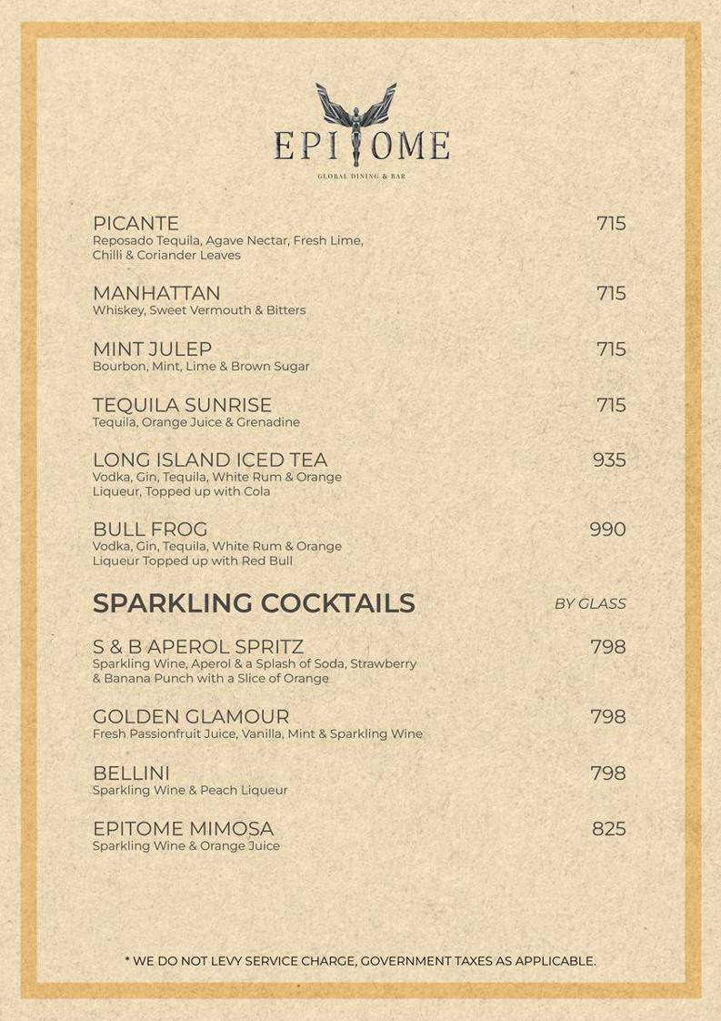 EPITOME - Global Dining & Bar menu