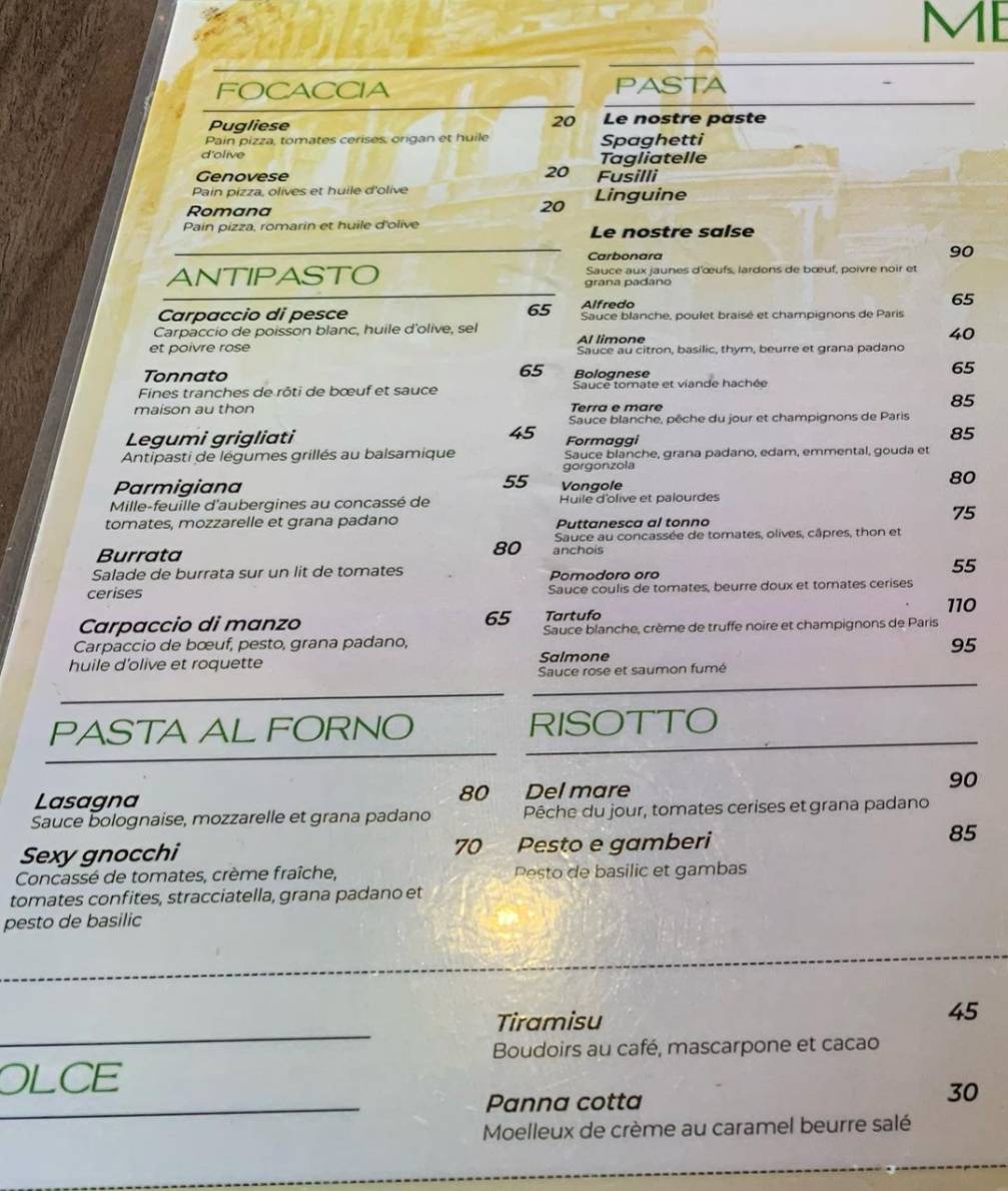 Menu de EATALIA RABAT RESTAURANT ITALIEN